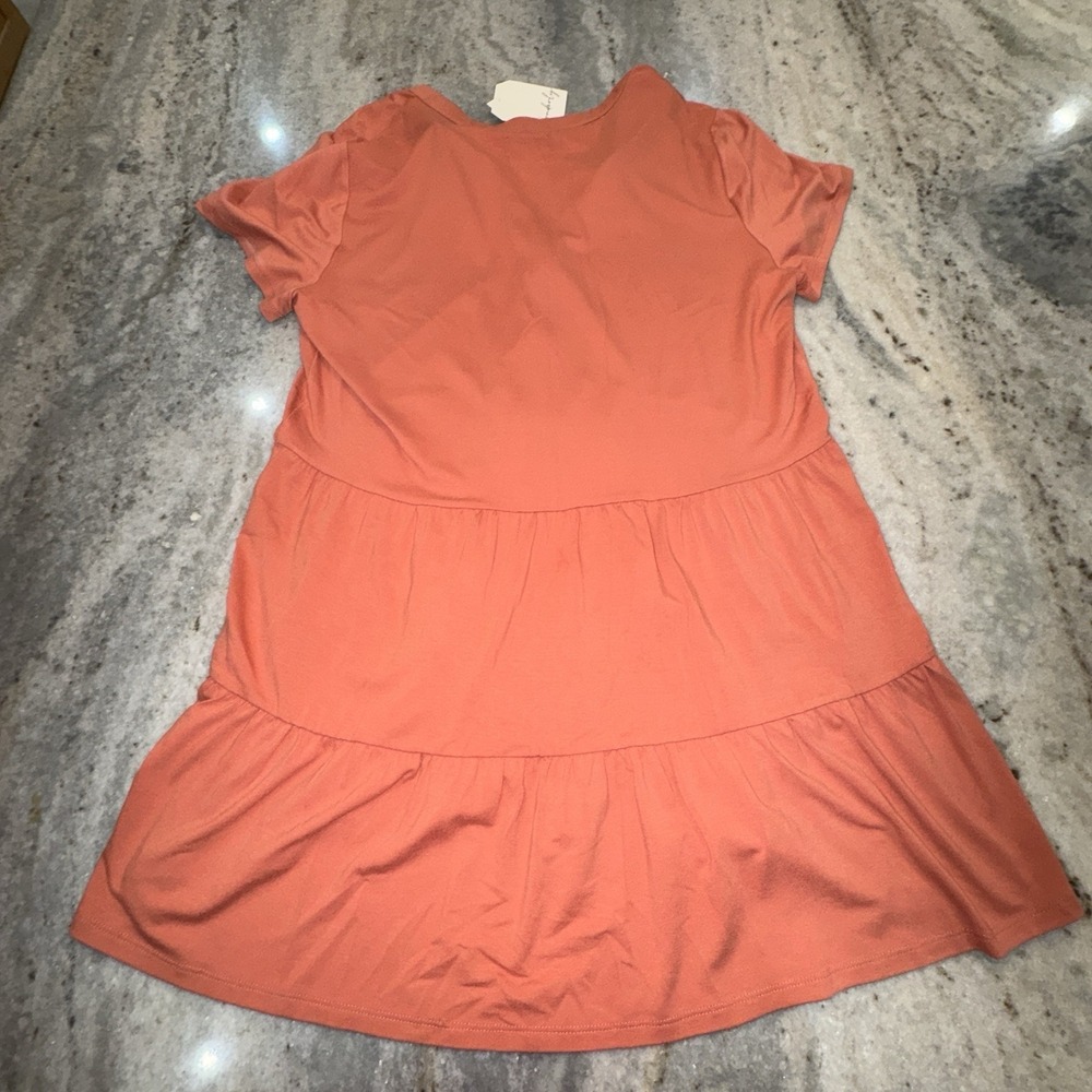 NWT Wonderly XL‎ Mini Dress Loose Short Sleeve Peach Coral Casual Minimalist - Picture 3 of 5